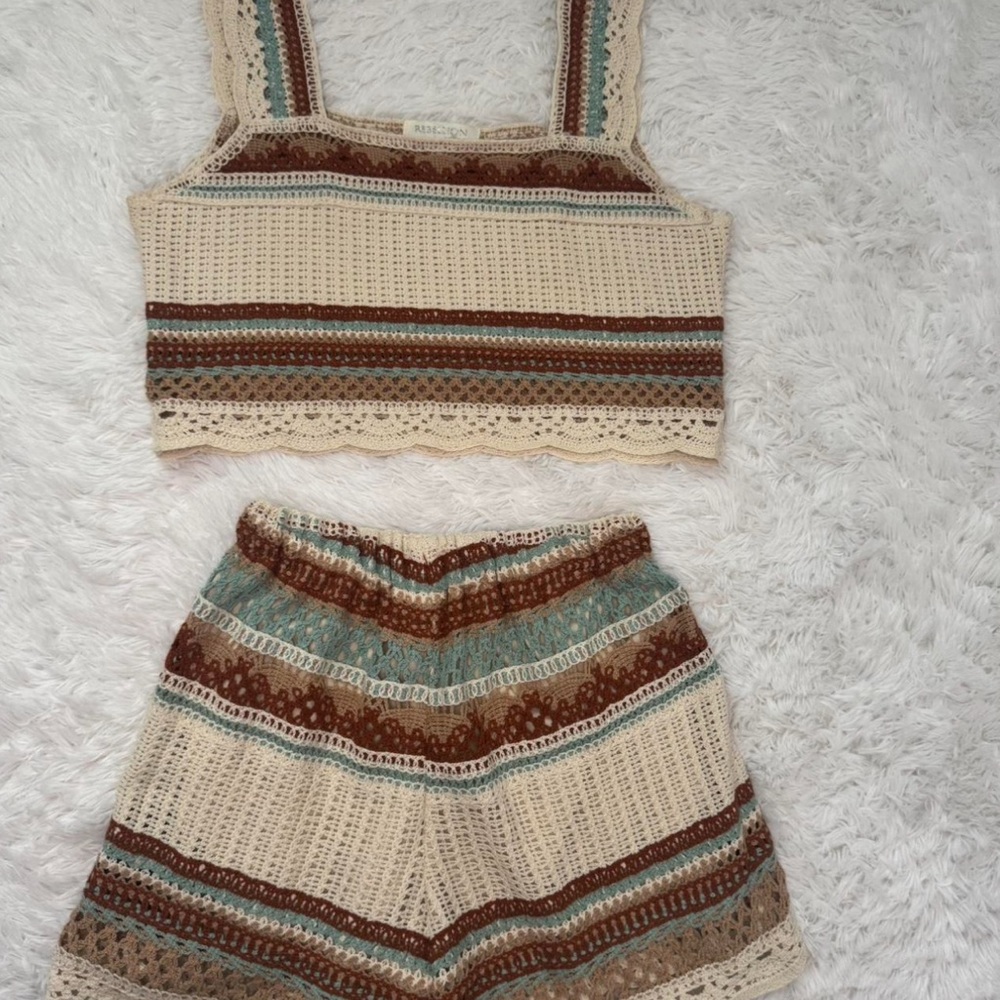 Crochet Striped Top and Shorts Set